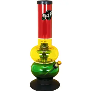 Inception Percolator 30cm red, yellow and green cast-acrylic bong with a green percolator in the yellow chamber, designed by KIICK AS