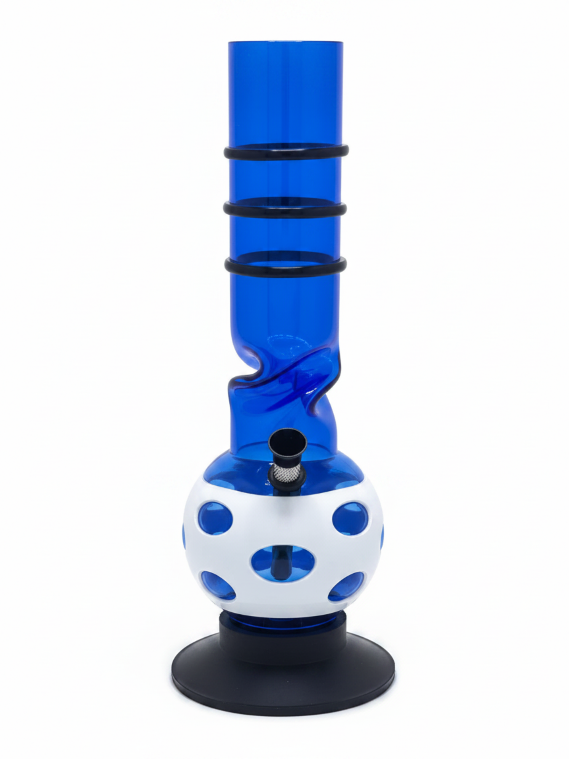 Cold Shoulder 30cm blue cast-acrylic ice bong with a contrasting jacket-style layer and twisted ice, by KIICK AS