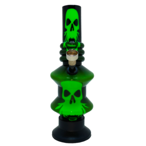 Reaper 20cm acrylic bong with neon green skull artwork, designed by KIICK AS