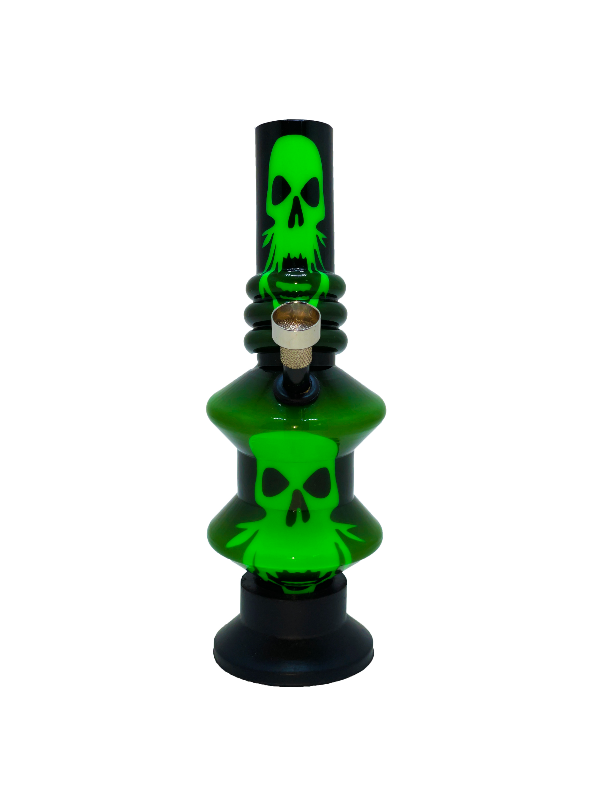 Reaper 20cm acrylic bong with neon green skull artwork, designed by KIICK AS