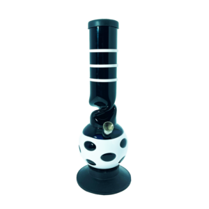 Tuxedo 30cm black cast-acrylic ice bong with three white grip rings and a white jacket-style layer, by KIICK AS