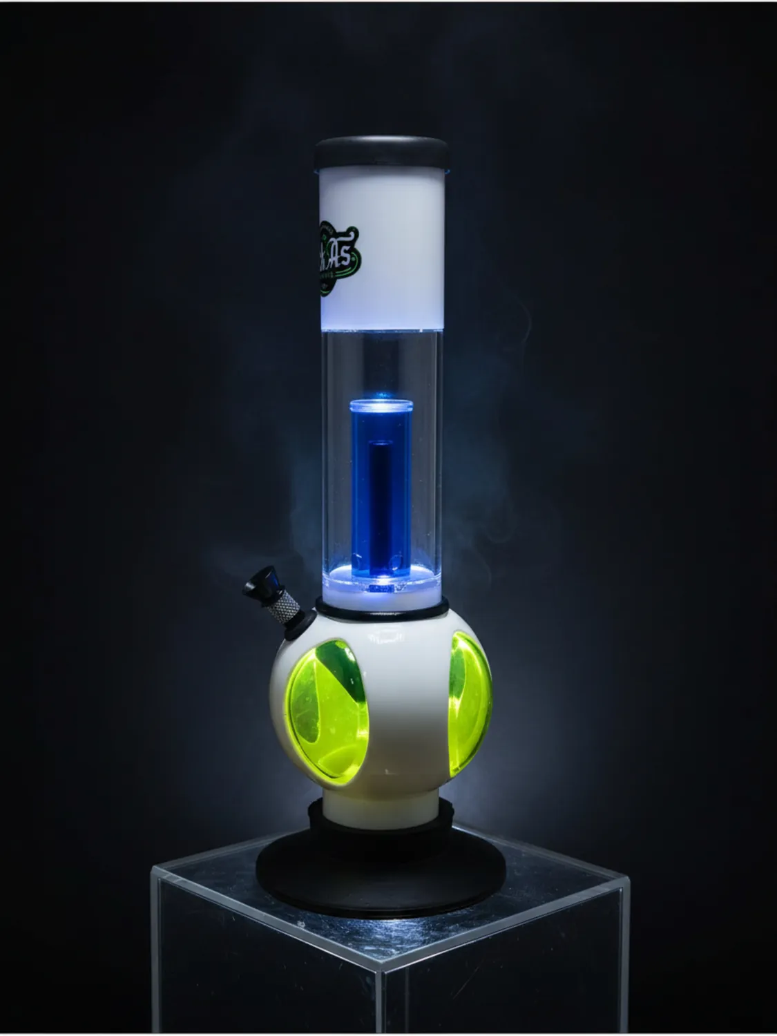 Cast acrylic percolator bong with green base and blue percolator — KIICK AS LIFESTYLE